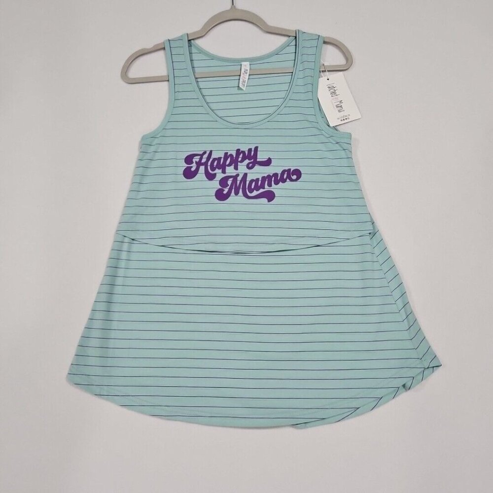 Latched Mama Womens Nursing Tank Top S Green Purple Striped Happy Mama Stretch
